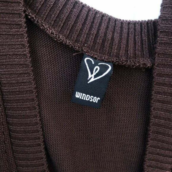 Windsor Brown Knit Sweater Top L Open Back Short Butterflies Sleeves Scoop Neck - Picture 10 of 12